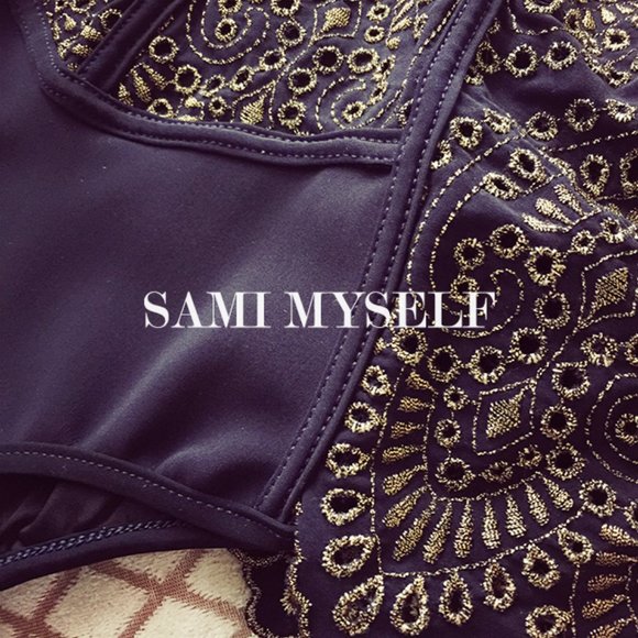 Gold Embroidered Tulle One-piece Swimsuit - Picture 4 of 15